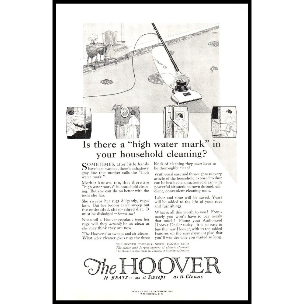 1924 Hoover Vacuum Cleaner Vintage Print Ad Formal Living Room Rug Wall Art